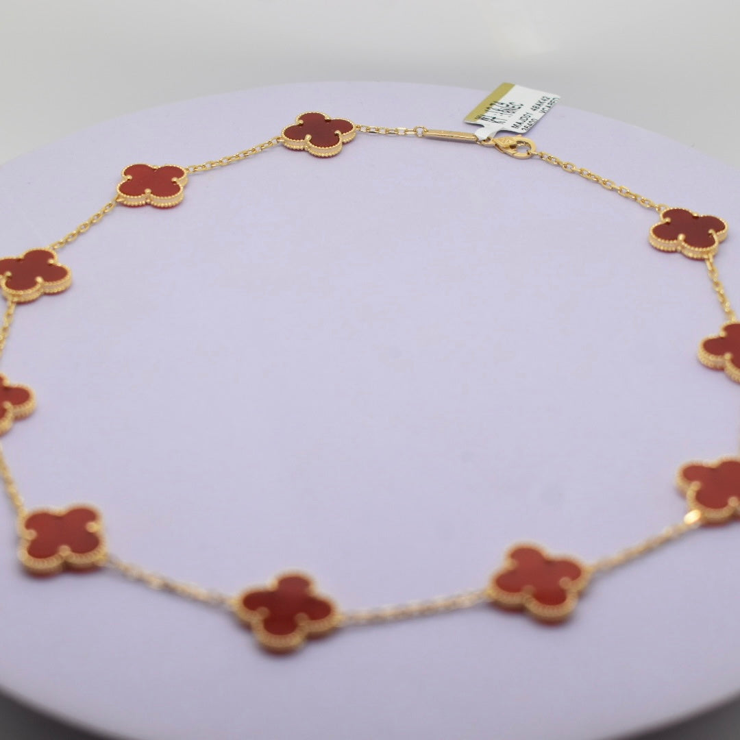 Real 18K Yellow Gold - SJVC Red 15mm 10 Flower Necklace