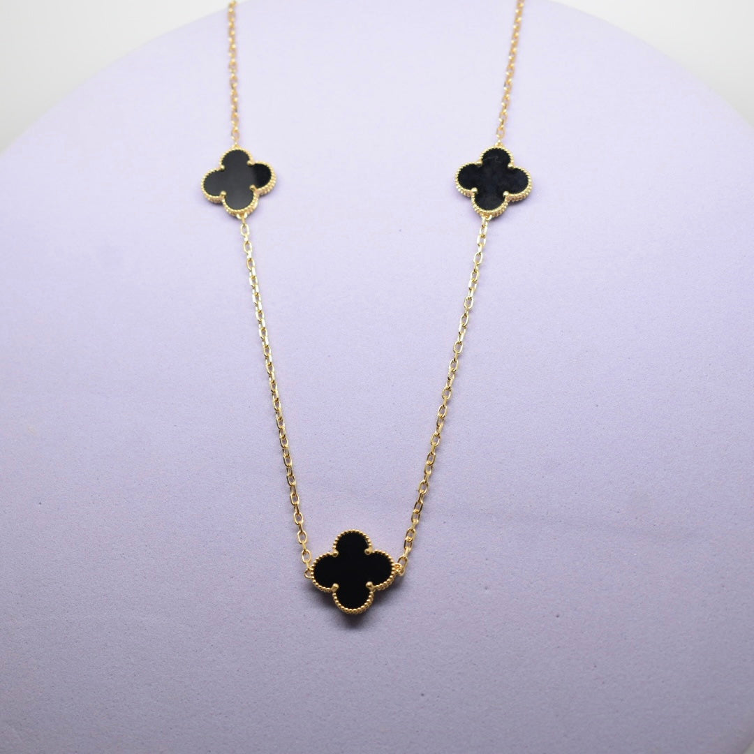 Real 18K Yellow Gold - SJVC Black 15mm 3 Flower Necklace