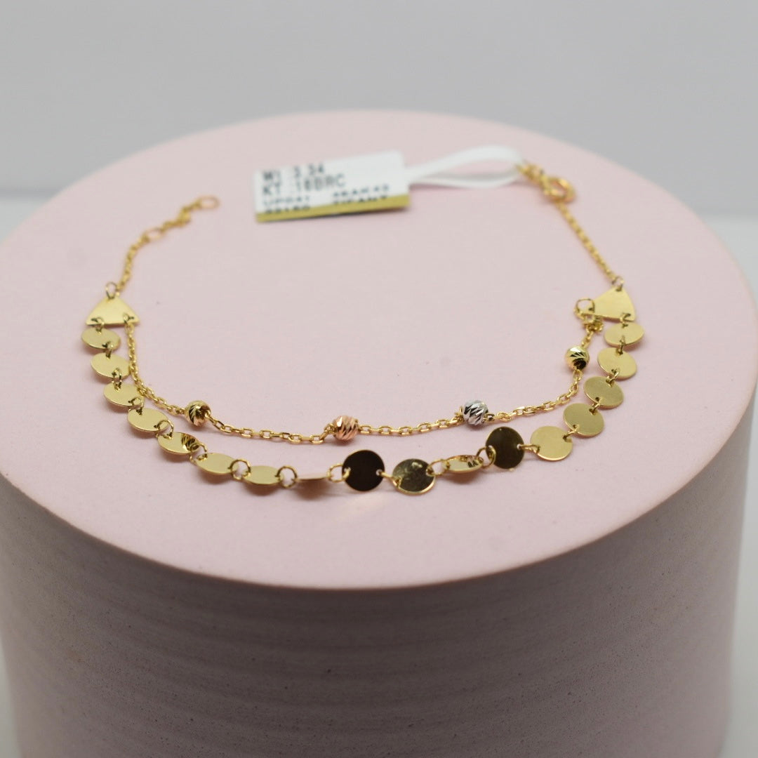 *LIMITED* Real 18K Gold - Two Line Tri Color Ball Bracelet