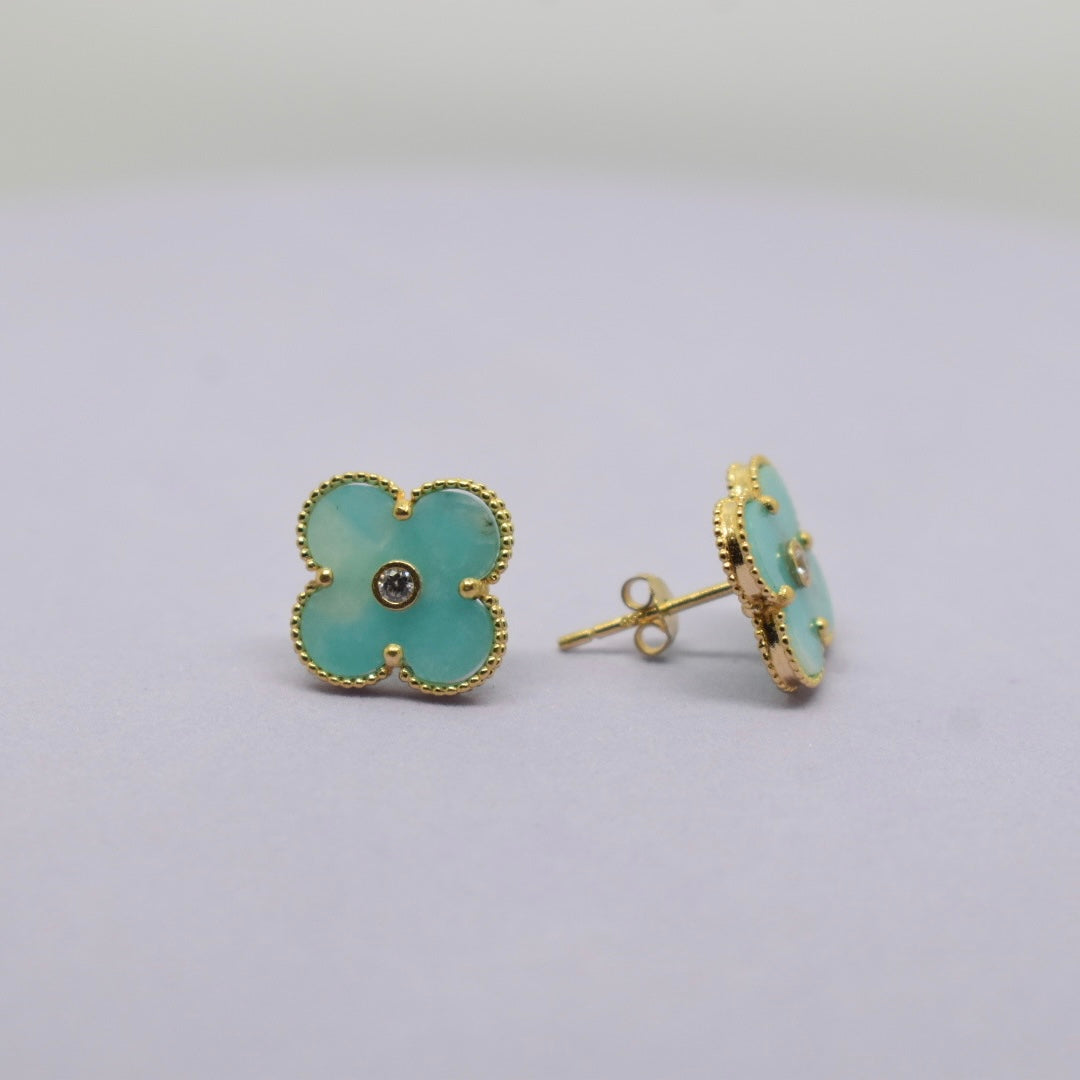 Real 18K Yellow Gold - SJVC 15mm Turquoise Earrings