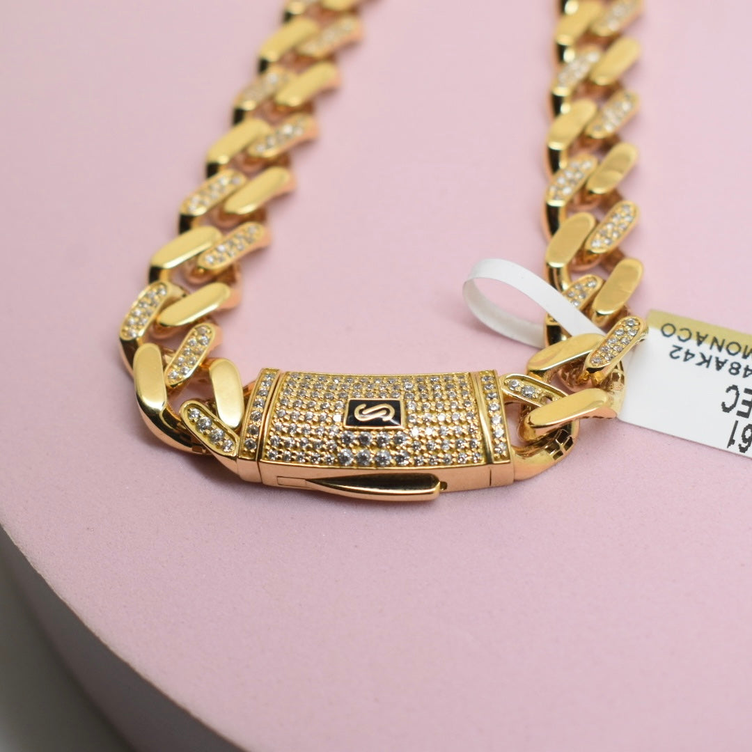 Monaco Chain Models Real 18K Yellow Gold - 10mm Monaco Classic Chain with Dual Stone – Sana ...