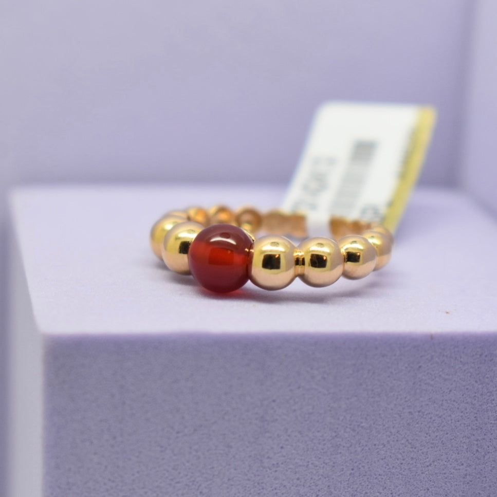 Real 18K Yellow Gold - SJVC Bubble Ring with Red Stone