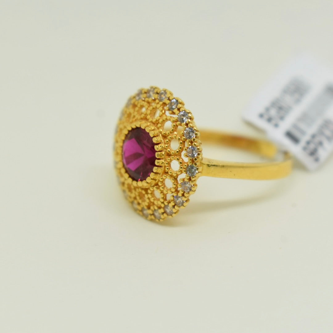 *NEW* 21K Yellow Gold - Turkish Red Stone Zircon Ring