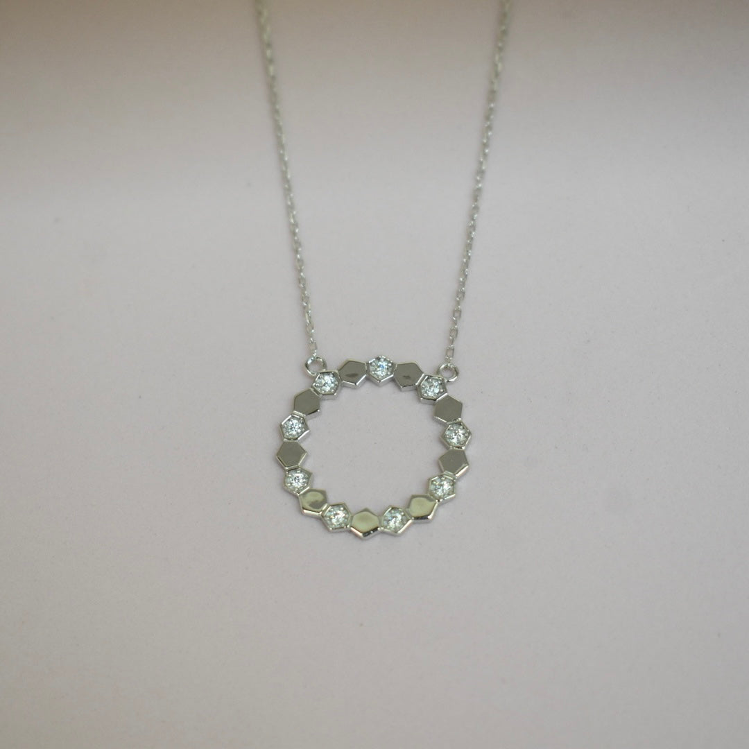 18K White Gold - Hexagon Stone Necklace