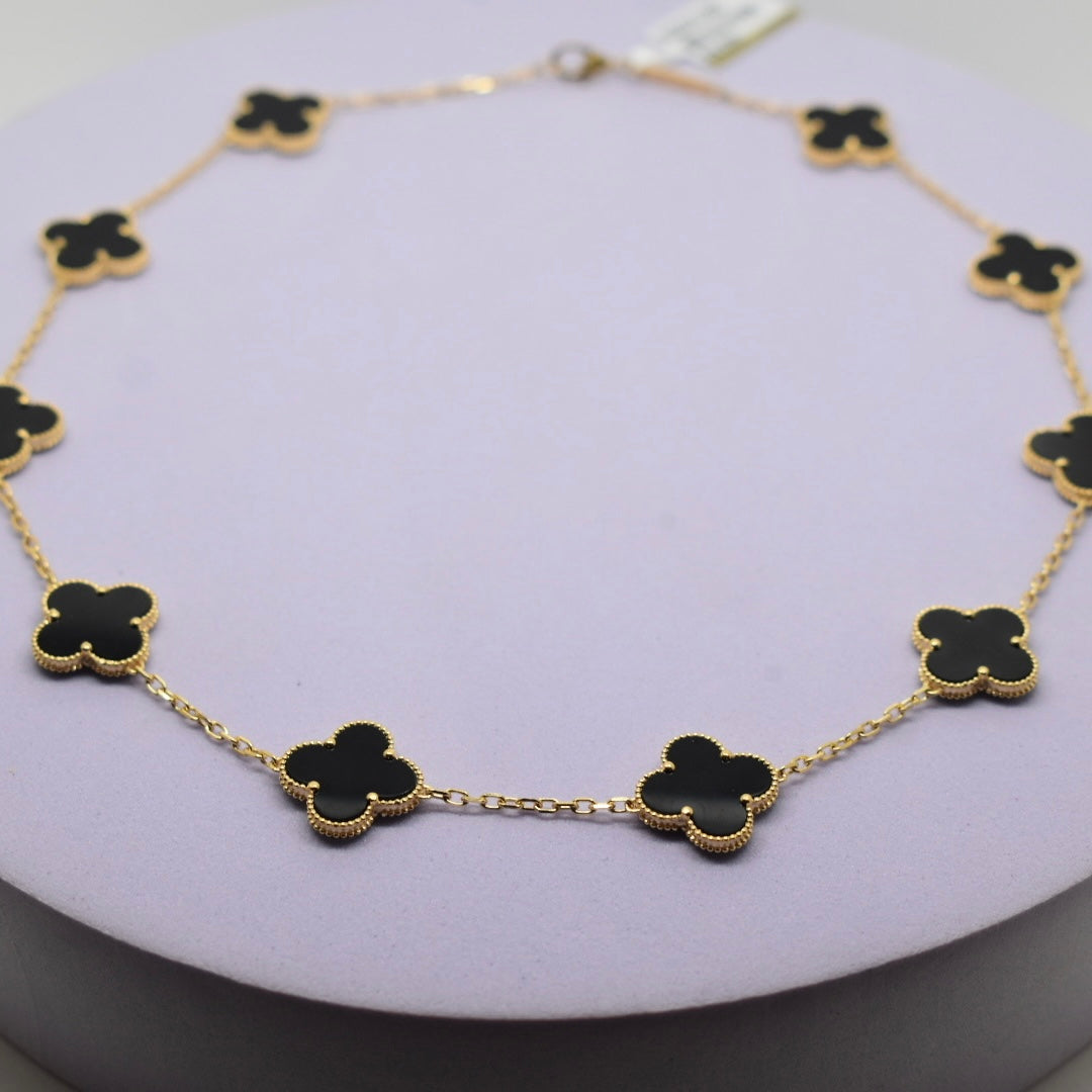 Real 18K Yellow Gold - SJVC Black 15mm 10 Flower Necklace