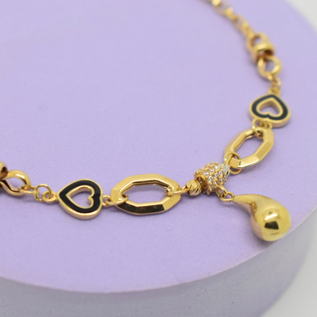 *TRENDY* 18K Gold - Hanging Heart Tear Drop Bracelet