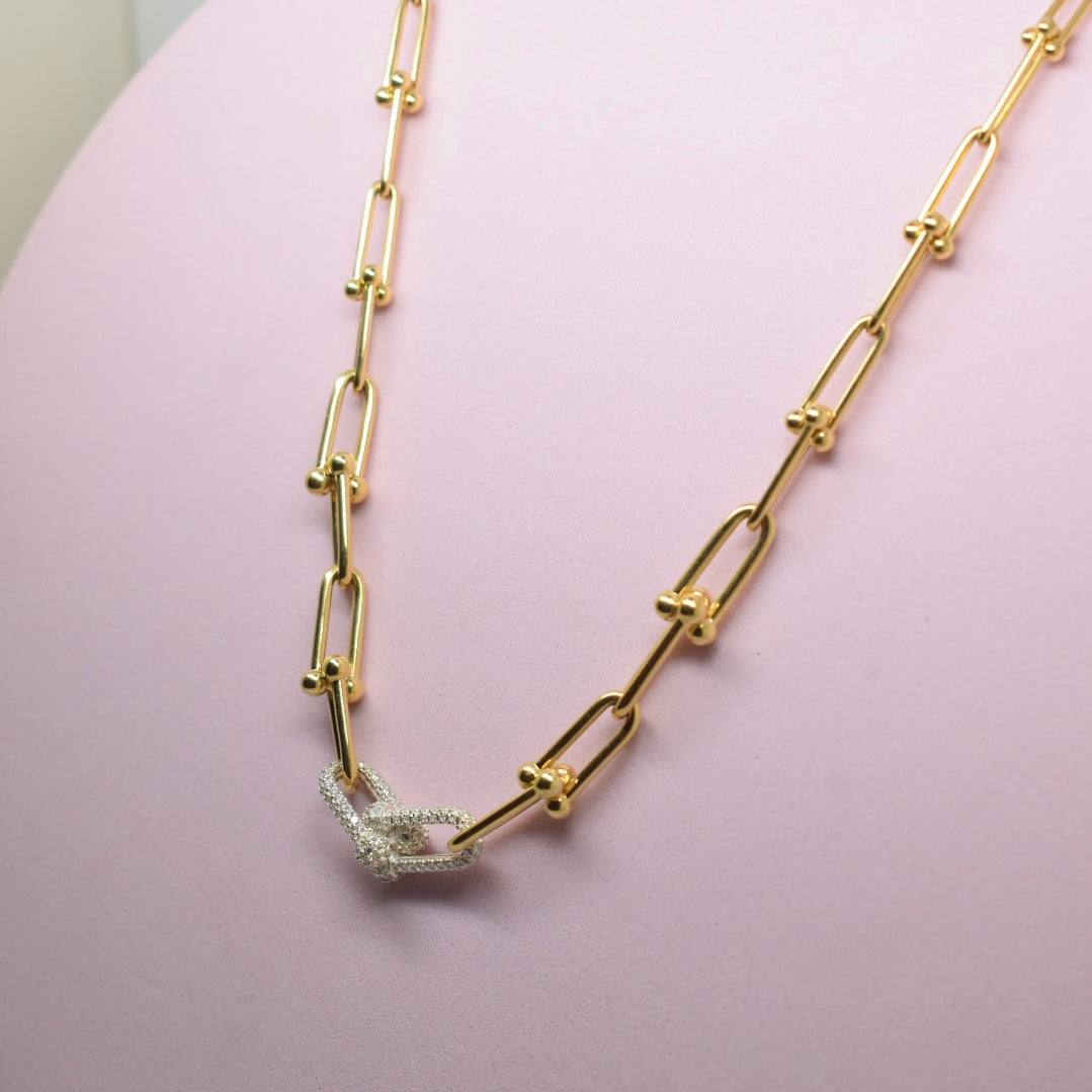 18K Yellow Gold - SJTFNY Hardware Medium White Stone Necklace