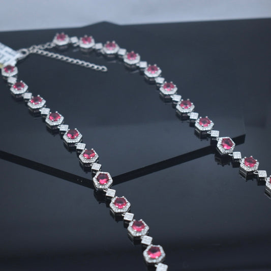 925 Sterling Silver - Pink Zircon Necklace Set