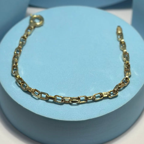Real 18K Yellow Gold - Chunky Hollow Link Thin Bracelet