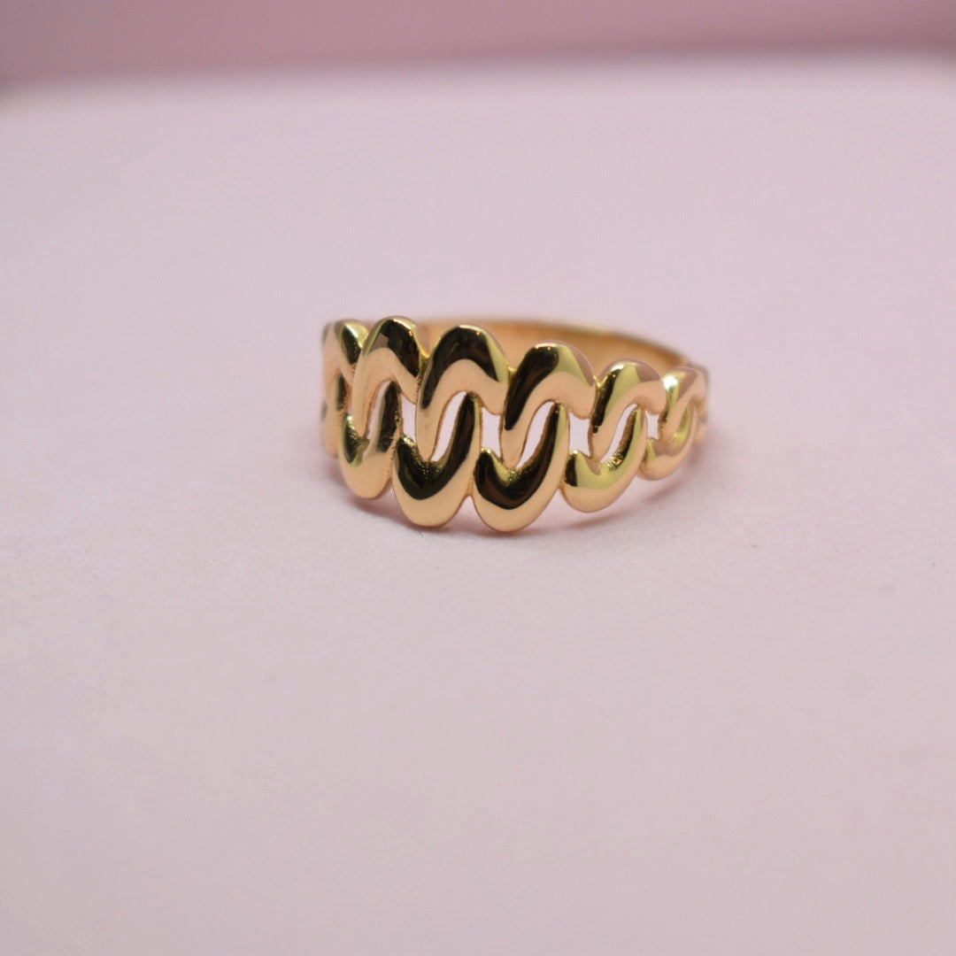 Real 18K Yellow Gold - Waves Ring (Size 7.5)