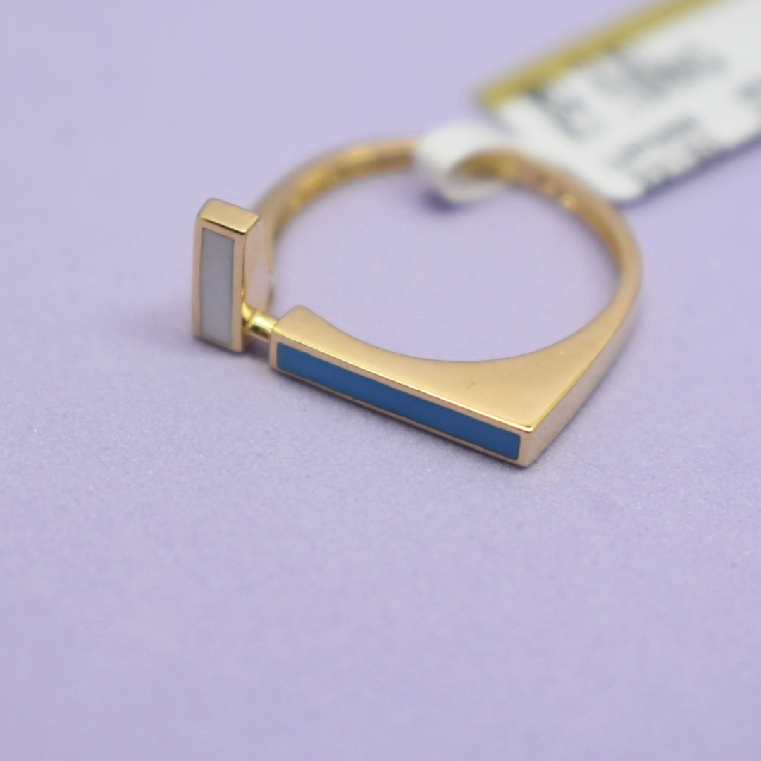 *SUMMER COLLECTION* 18K Gold - Bar Line Blue Enamel Ring