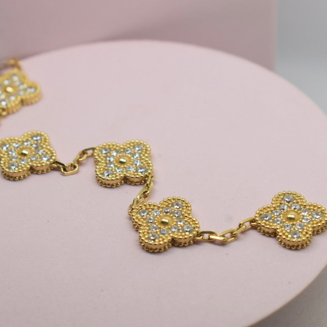 Real 18K Gold- SJVC Full Stone 5 Flower Bracelet