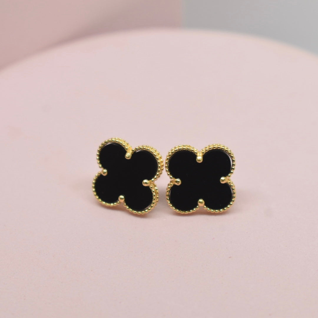 Real 18K Yellow Gold - SJVC 15mm Black Earring