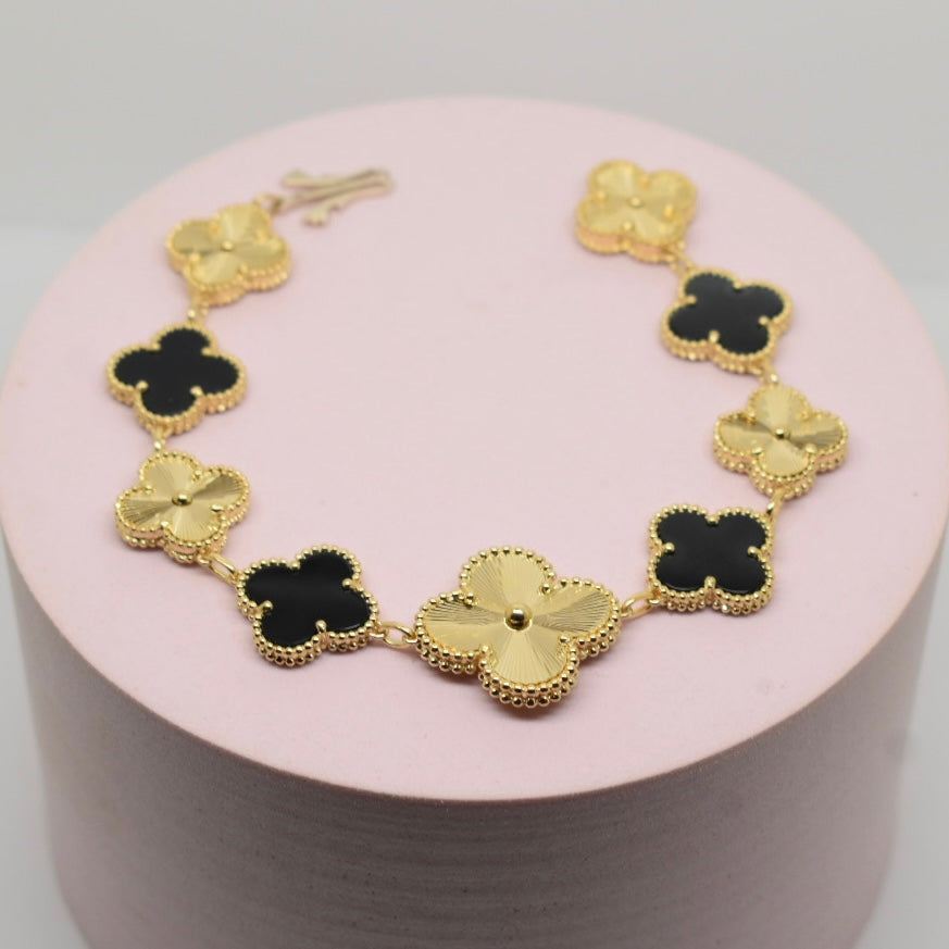 18K Yellow Gold - SJVC Black Large Flower Bracelet