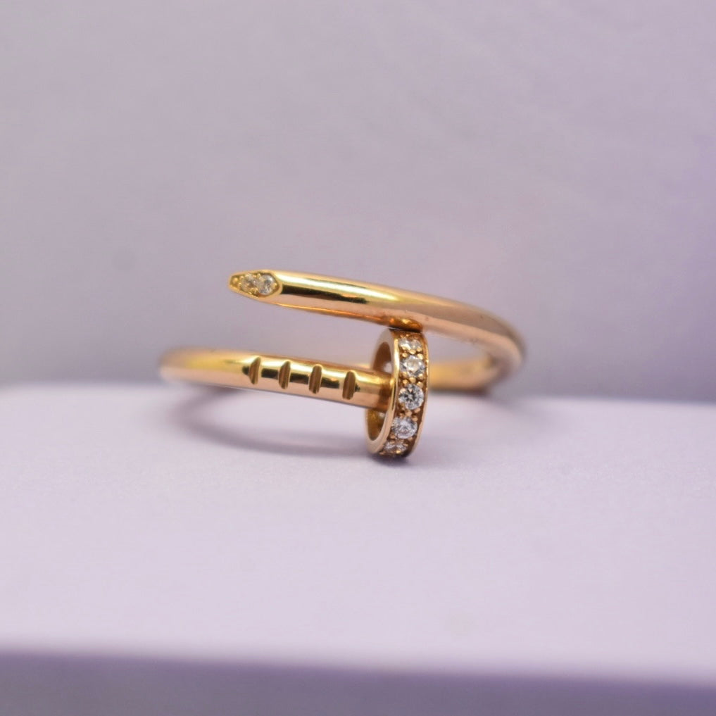 Real 18K Yellow Gold - SJCR Thick Nail with Stone Ring