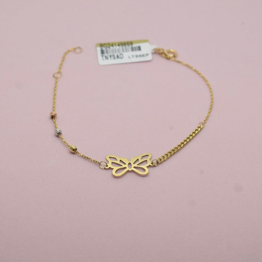 Real 18K Yellow Gold - Butterfly Curb Bracelet