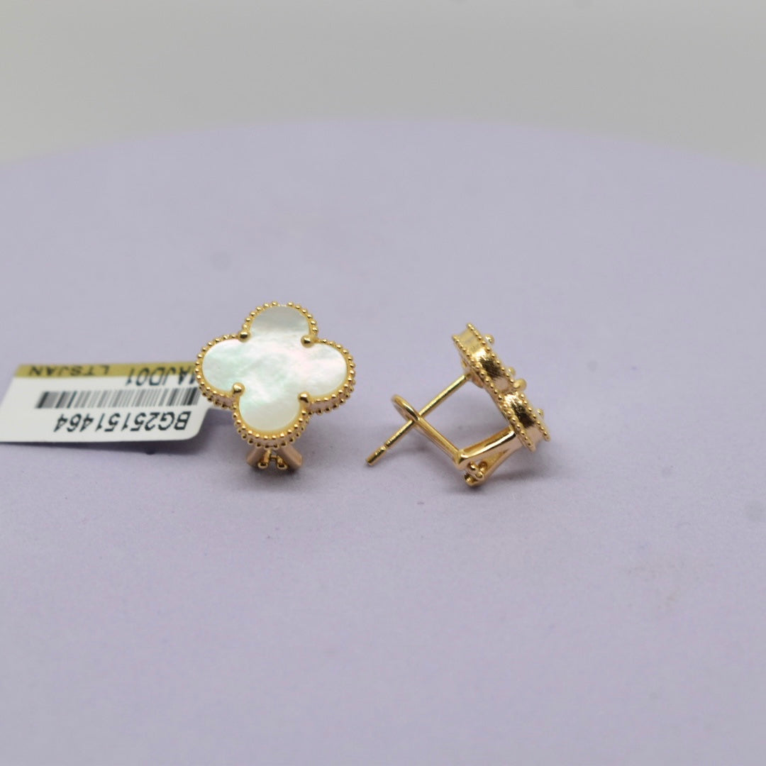 Real 18K Yellow Gold - SJVC 15mm White Earrings