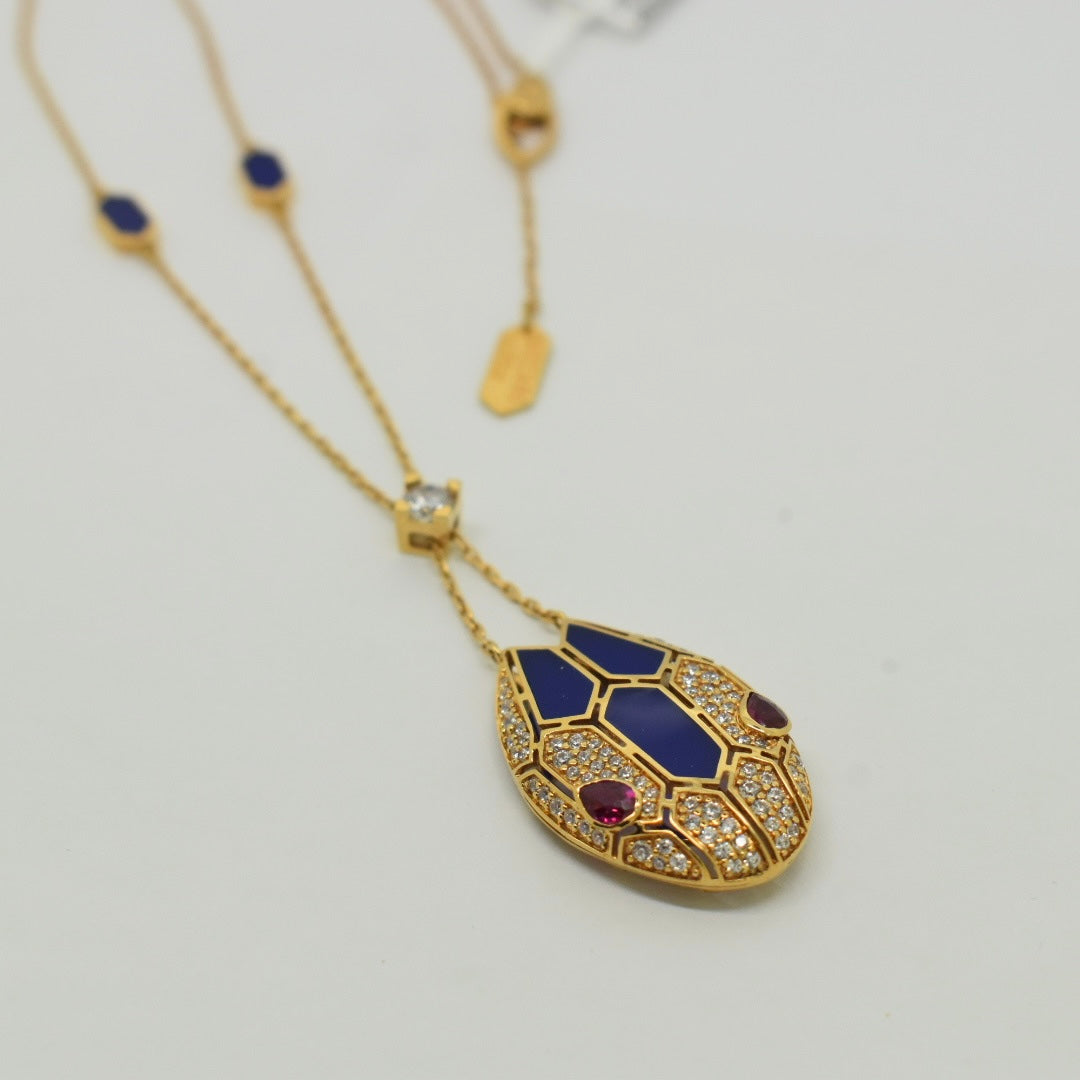 18K Yellow Gold - SJBV Blue Snake Necklace