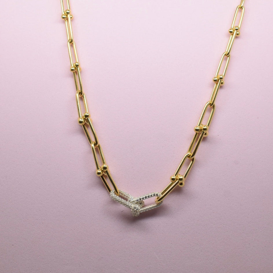 18K Yellow Gold - SJTFNY Hardware Medium White Stone Necklace