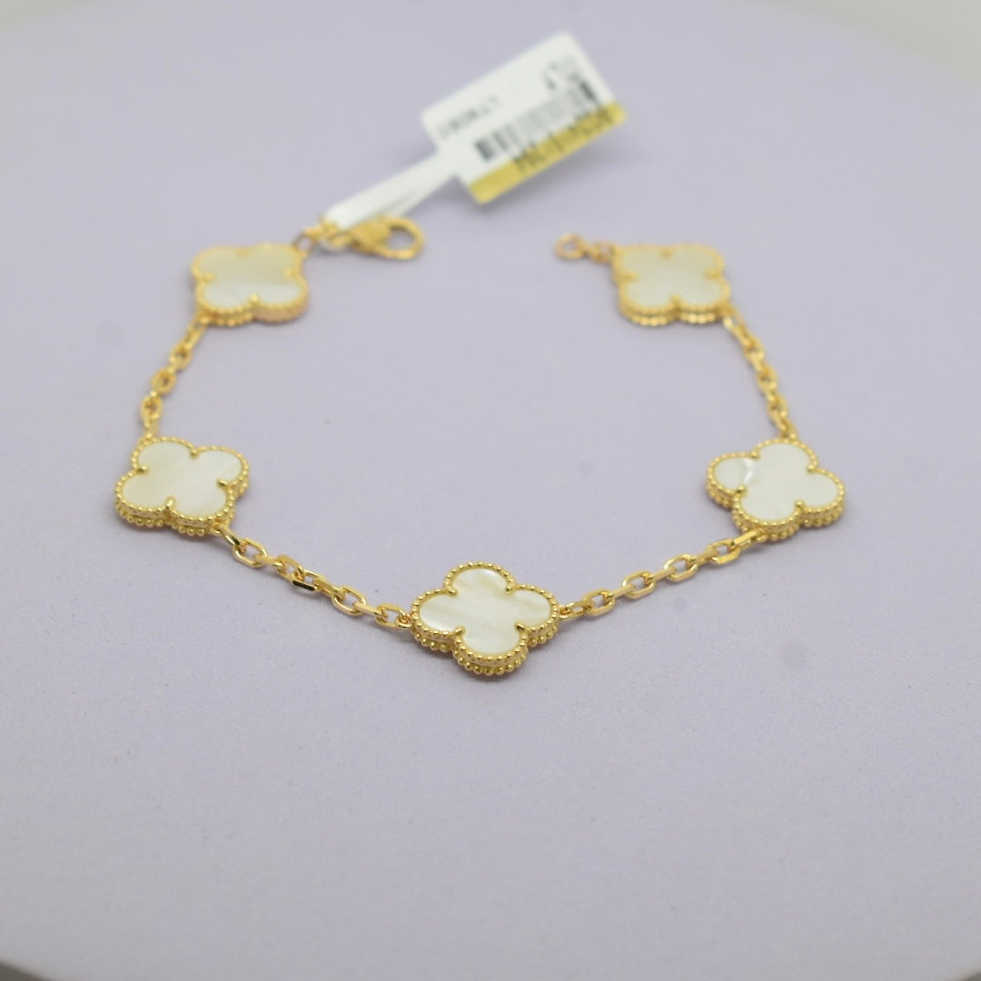 18K Yellow Gold - SJVC White MOP 5 Flower 15mm Bracelet