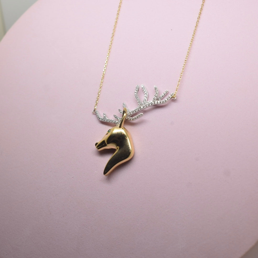 Real 18K Gold - Large Gold Deer Horn Necklace