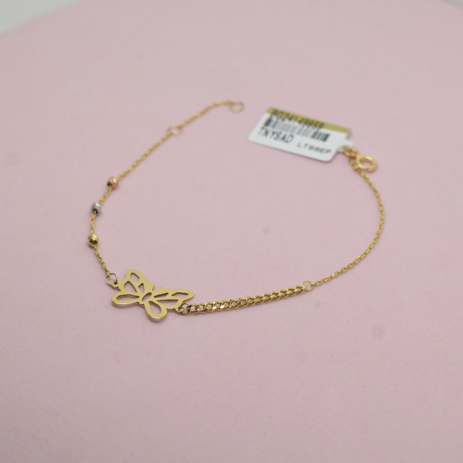 Real 18K Yellow Gold - Butterfly Curb Bracelet