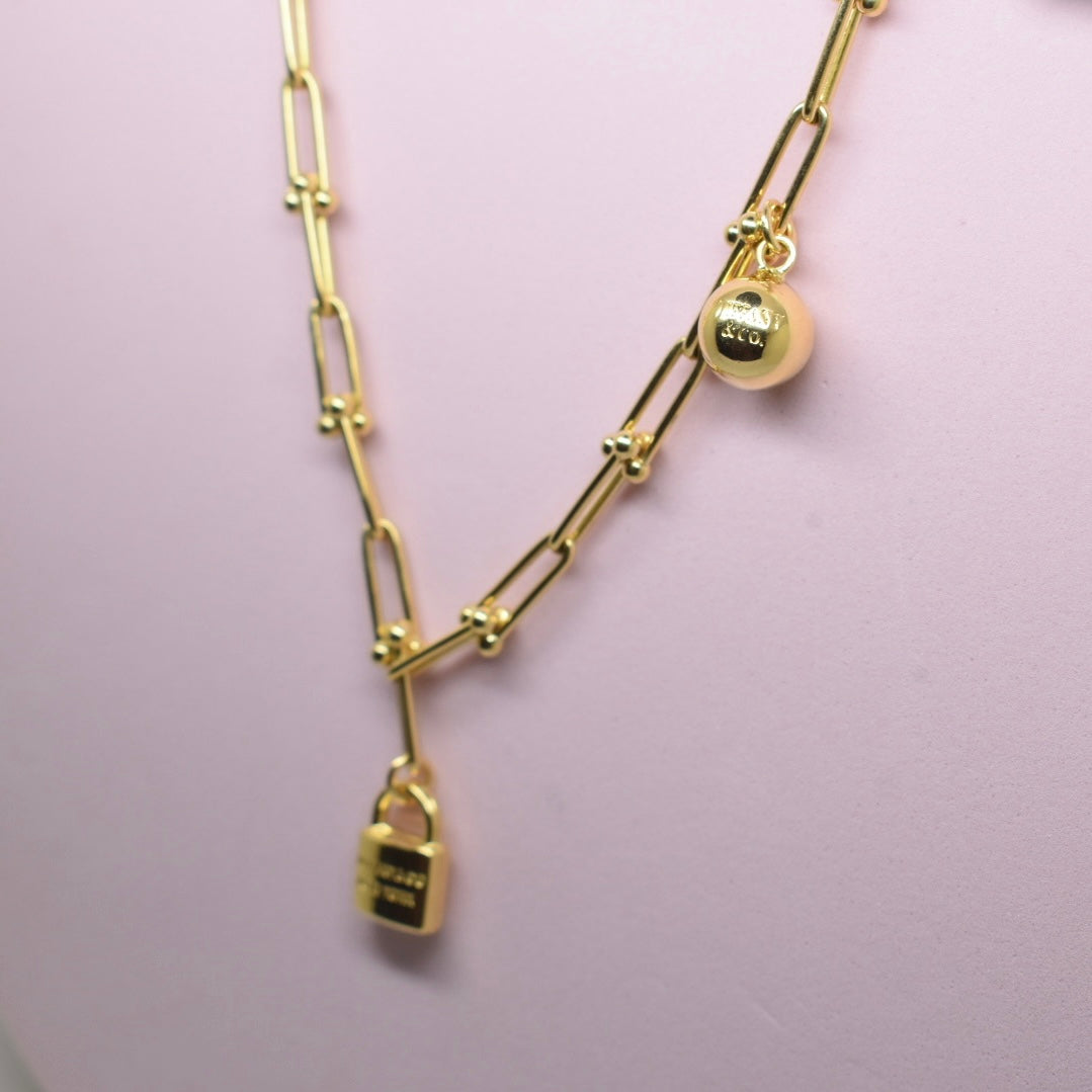 18K Yellow Gold - SJTFNY Lock Charm Necklace