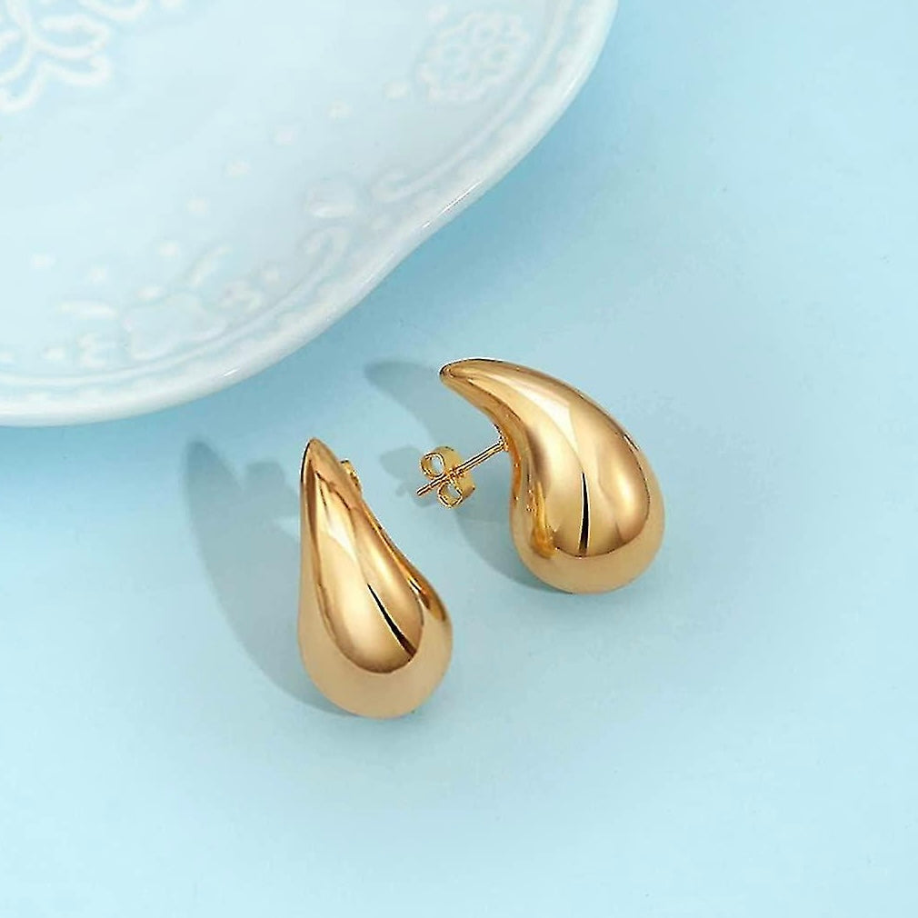 Real 18K Yellow Gold - Chunky Teardrop Small Earrings