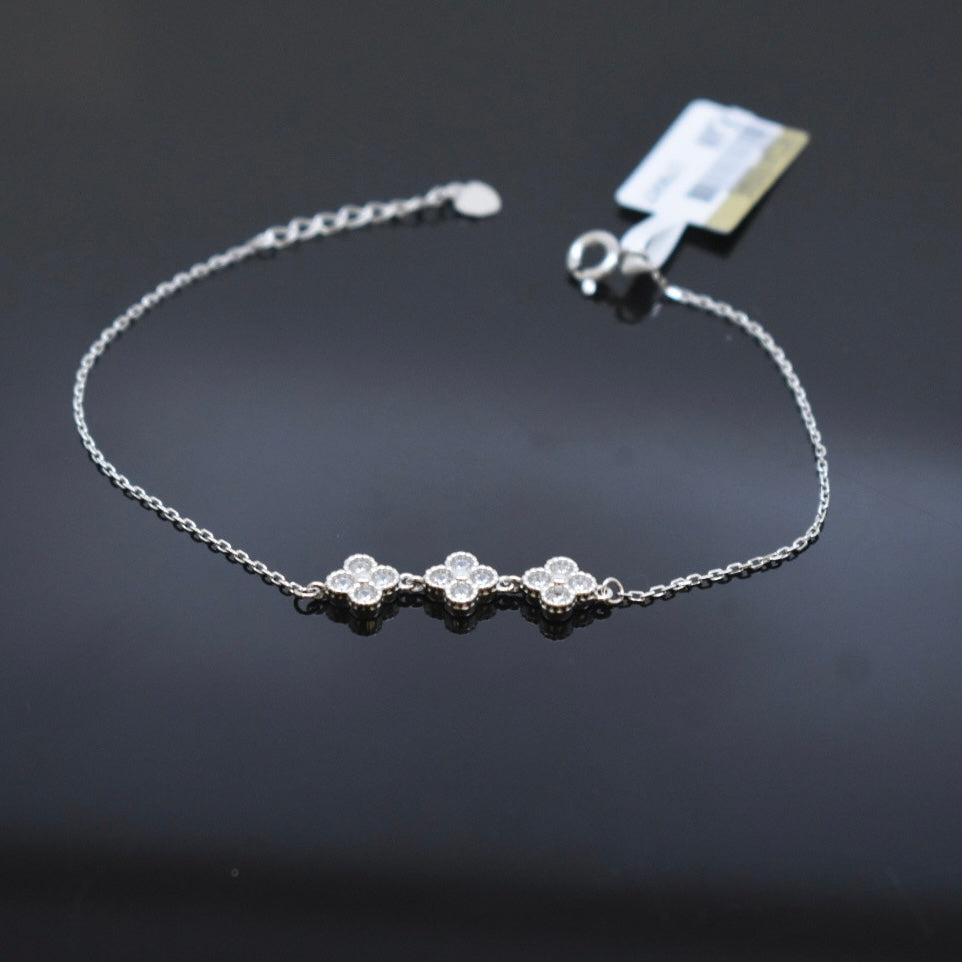 925 Sterling Silver - White SJVC Mini 3 Stone Flower Bracelet