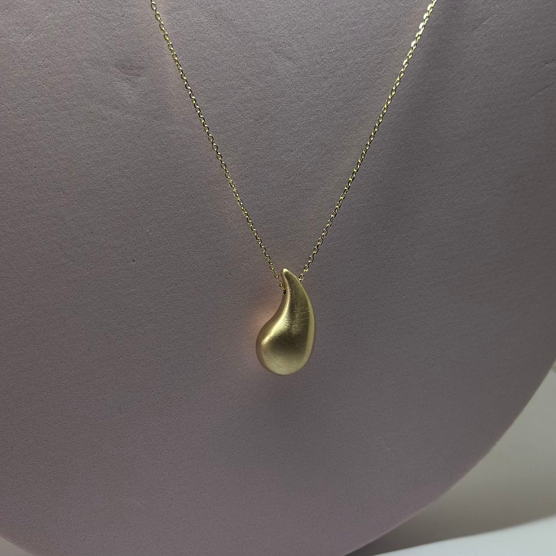 Real 18K Yellow Gold - Chunky Teardrop MATTE Medium Necklace