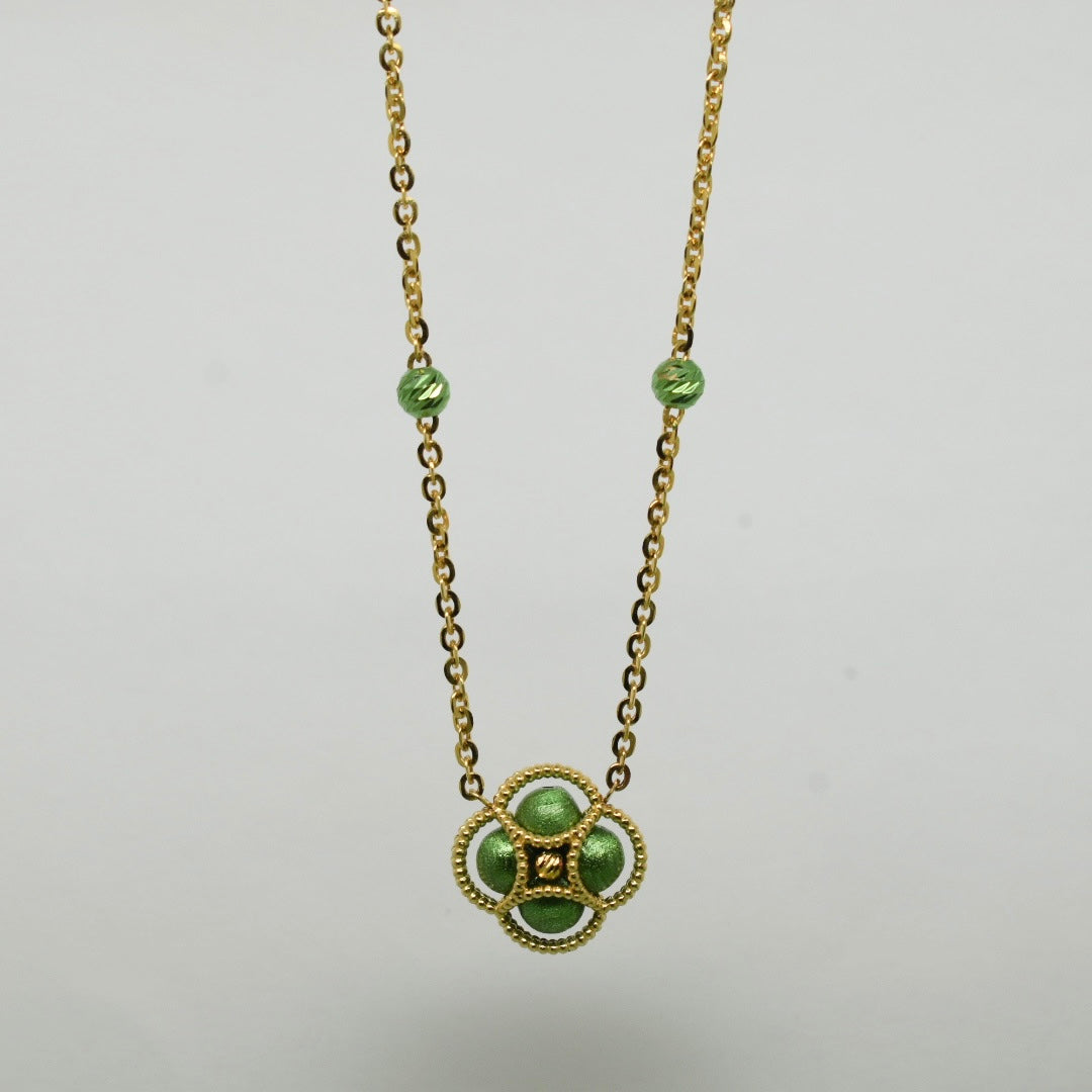 18K Yellow Gold - Green Clover Necklace