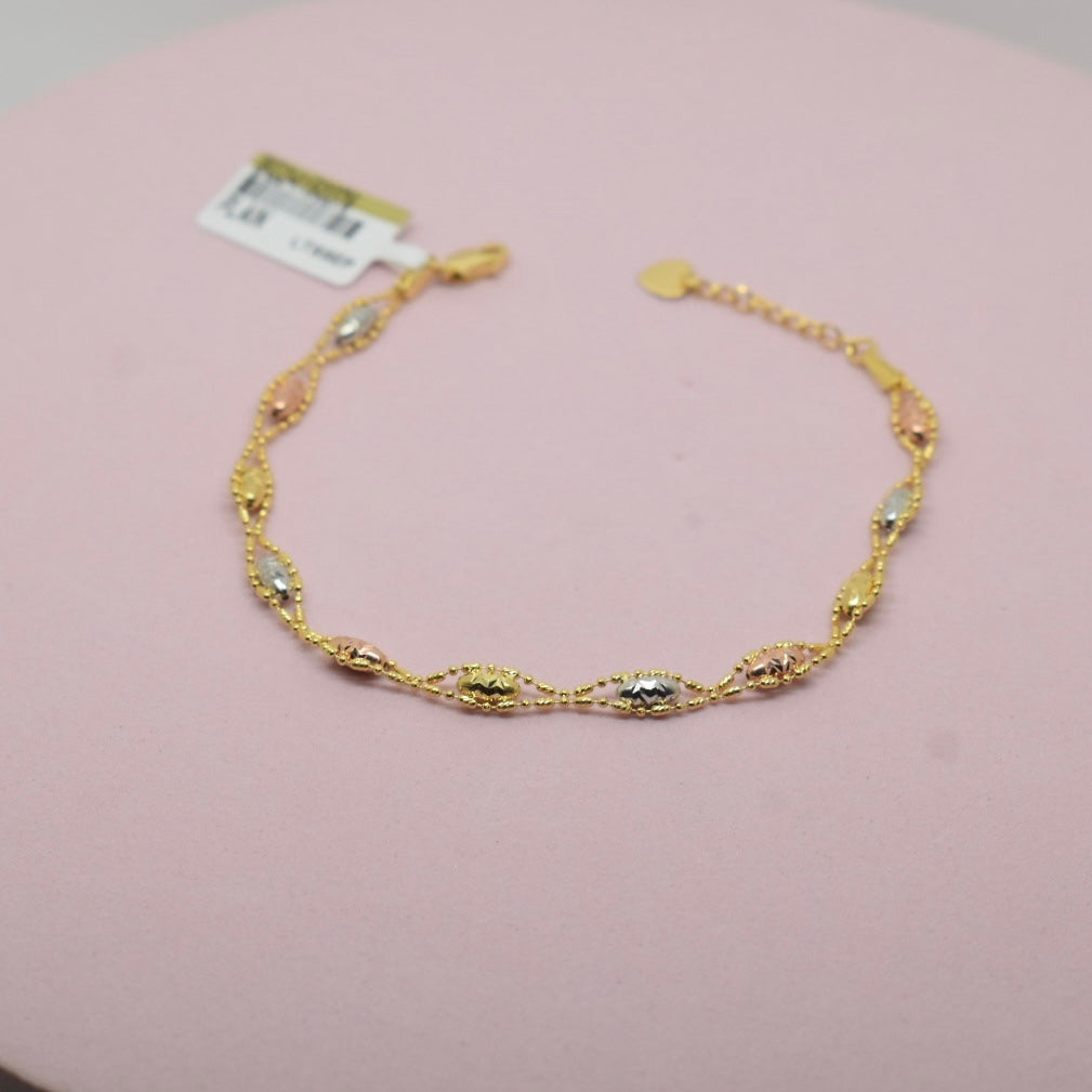 18K Gold - Thin Tri Color Ball Bracelet