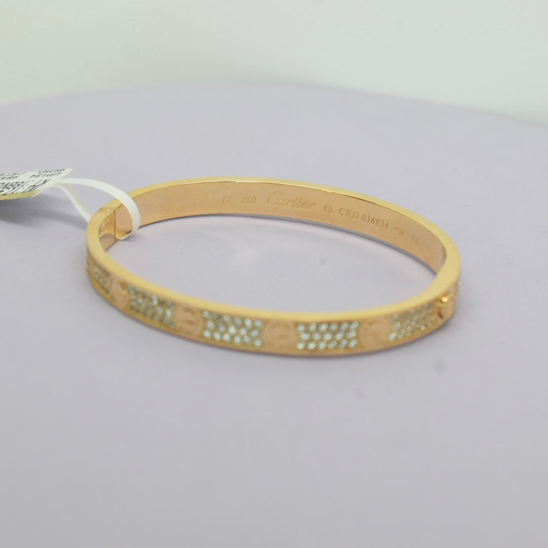 18K Yellow Gold - SJCR Hollow With Stone Bangle