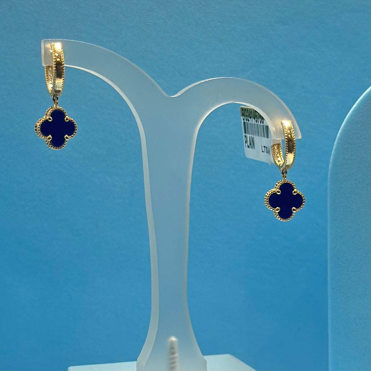 Real 18K Yellow Gold - SJVC Royal Blue Hanging Earrings