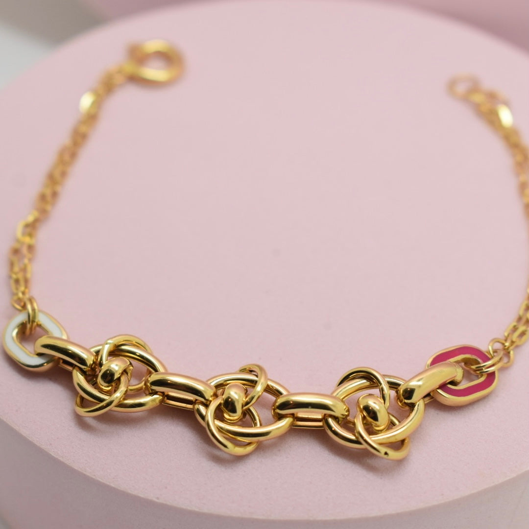 *NEW* Real 18K Yellow Gold - Hollow Link Chain Color Bracelet