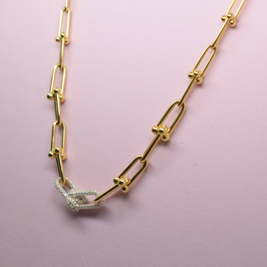 18K Yellow Gold - SJTFNY Hardware Medium White Stone Necklace