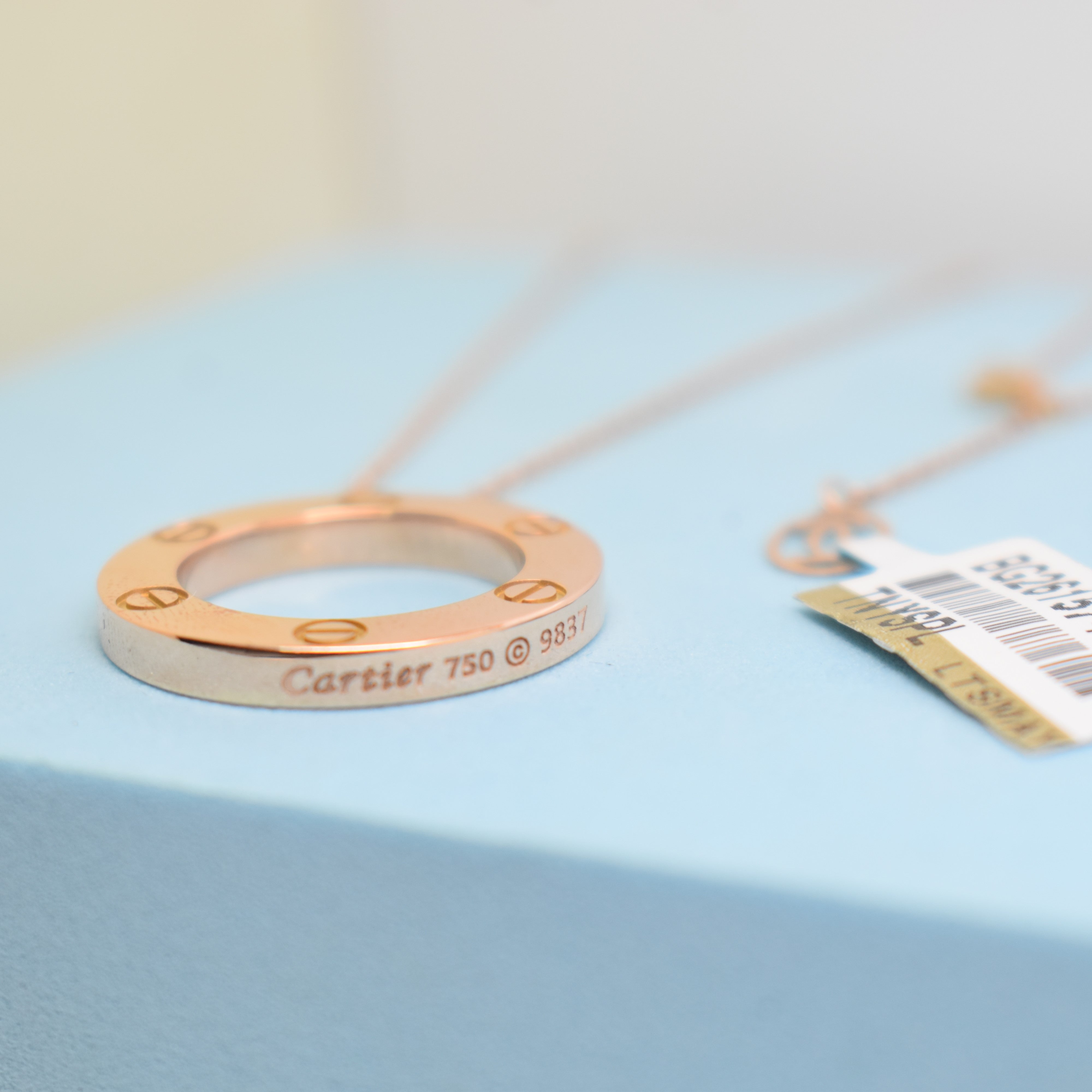Real 18K Rose Gold - SJCR Paved Stone Love Necklace
