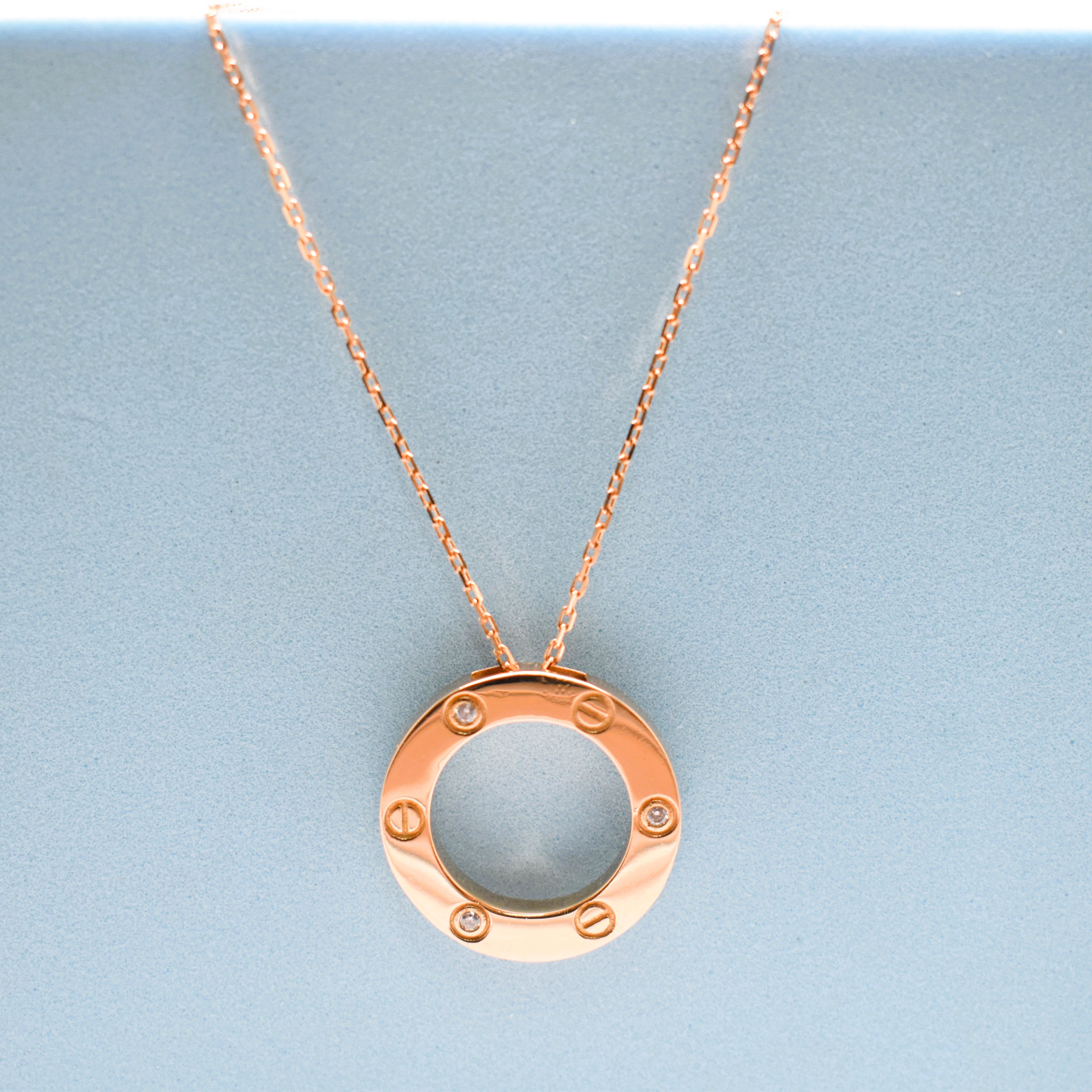 Real 18K Rose Gold - SJCR 3 Stone Love Necklace