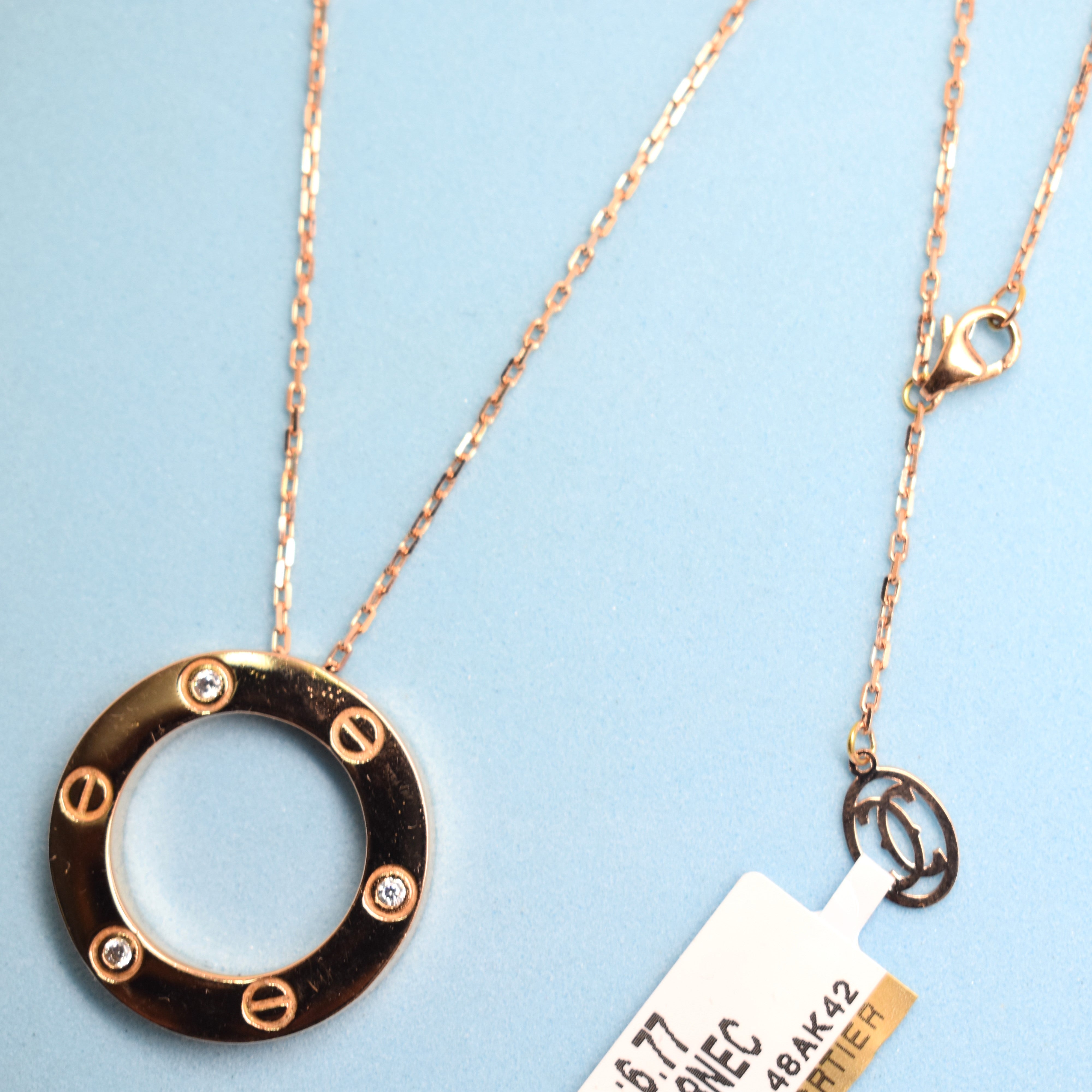 Real 18K Rose Gold - SJCR 3 Stone Love Necklace