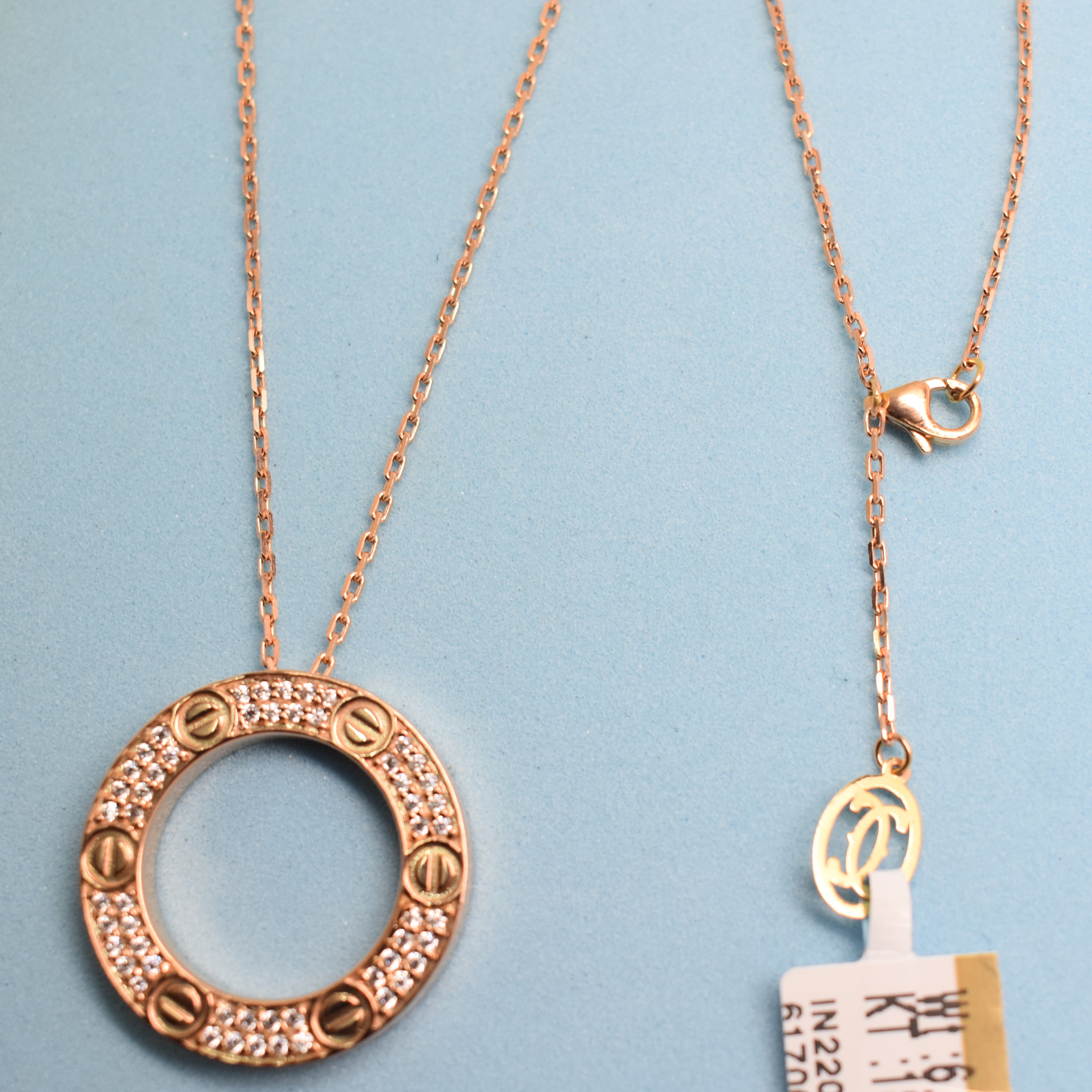 Real 18K Rose Gold - SJCR Paved Stone Love Necklace