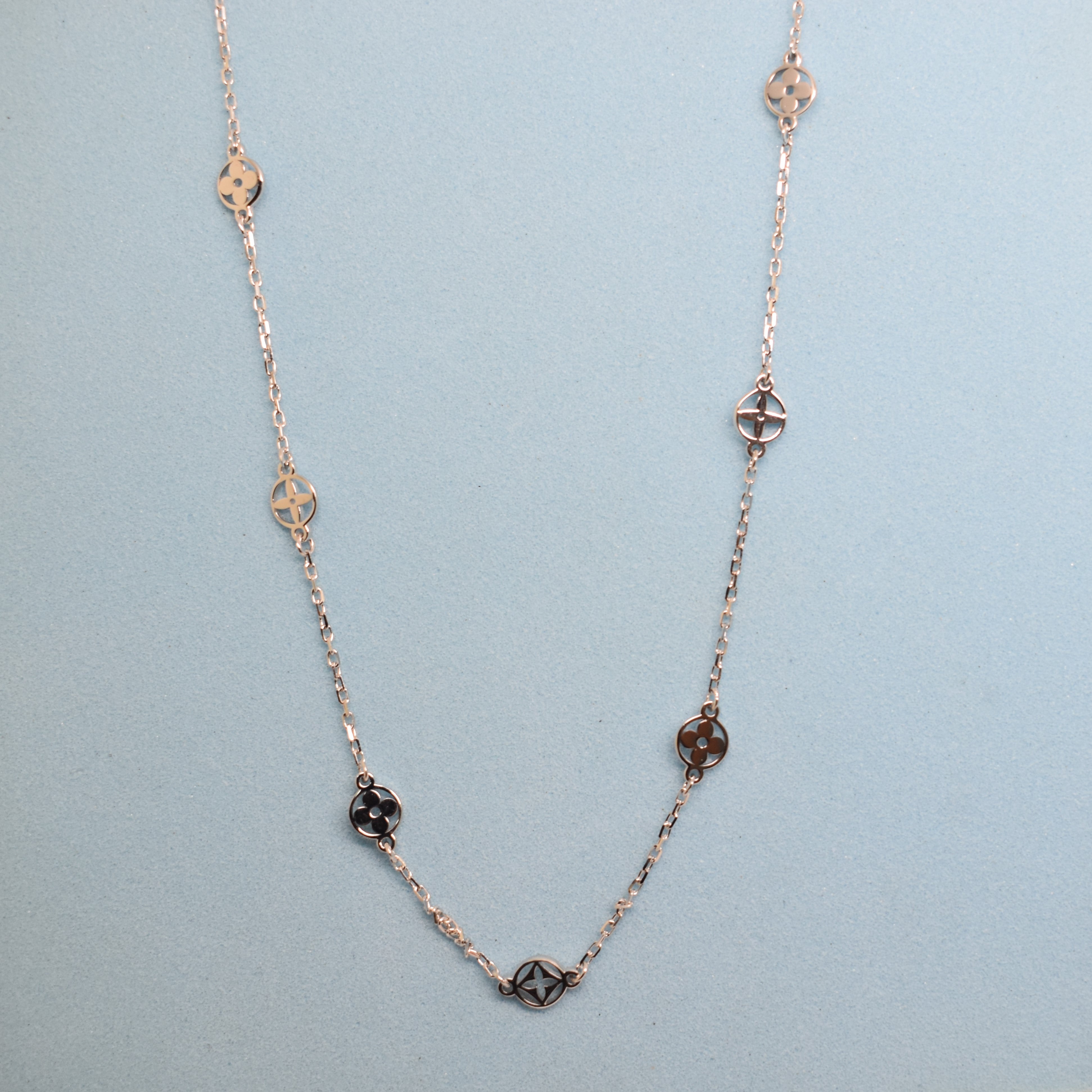 925 Sterling Silver - Bloom and Star Station Chain Necklace