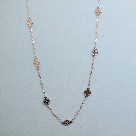 925 Sterling Silver - Bloom and Star Station Chain Necklace