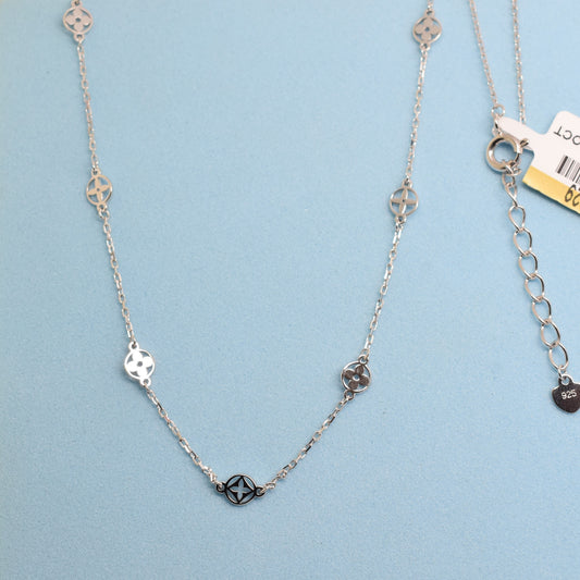 925 Sterling Silver - Bloom and Star Station Chain Necklace
