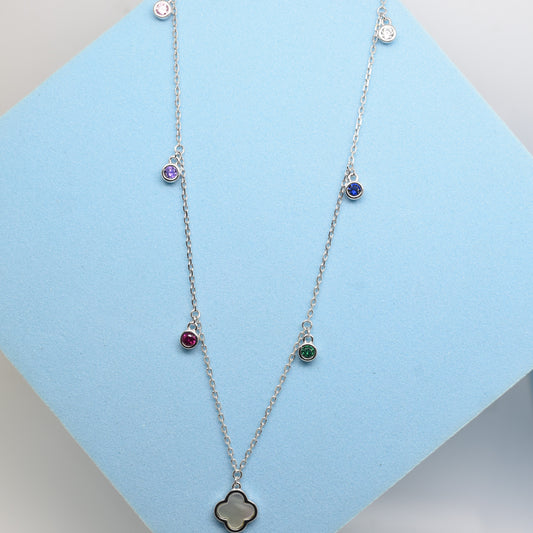925 Sterling Silver - SJVC Mini Flower Colour-stone Necklace