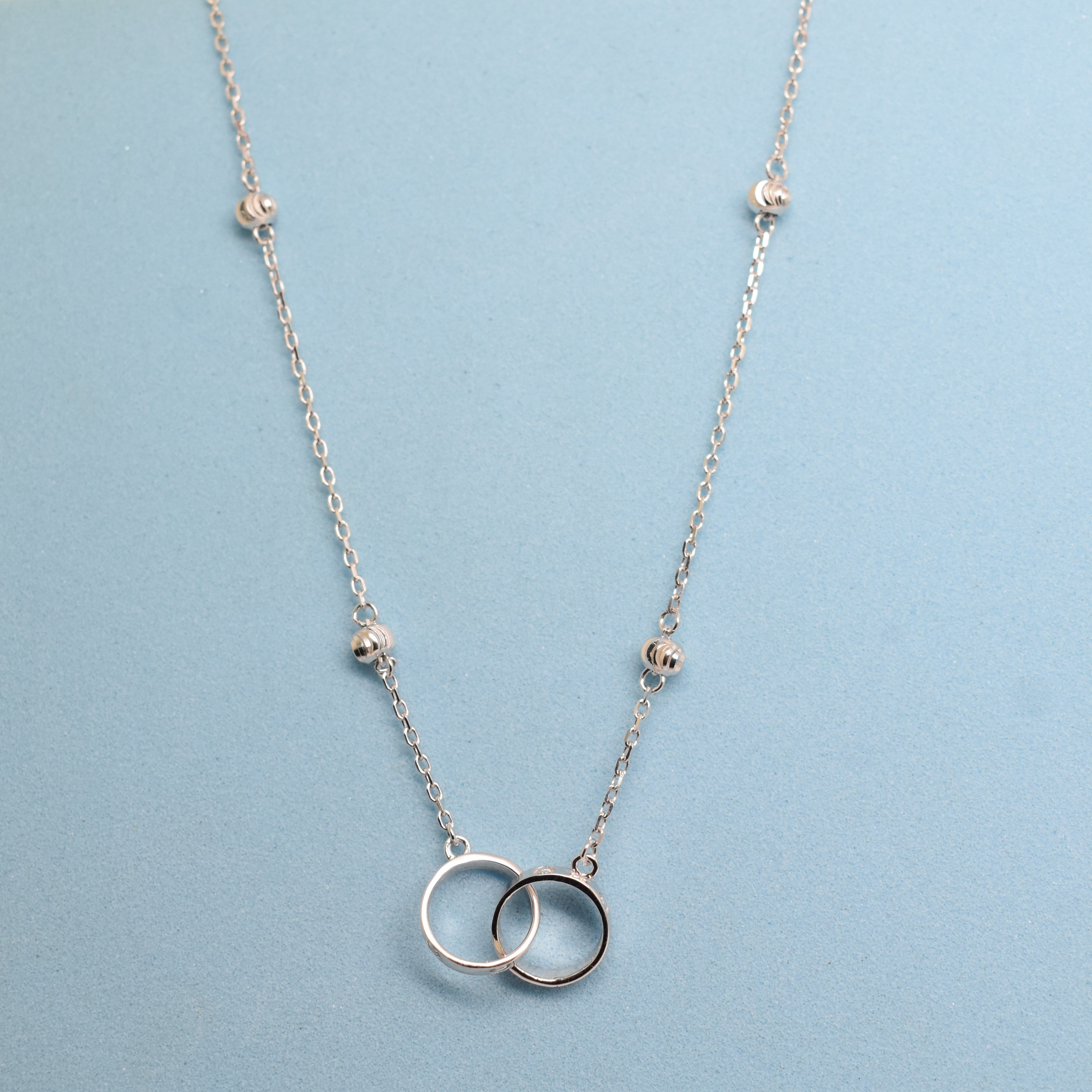925 Sterling Silver - SJCR Double Ring Ball-Chain Necklace