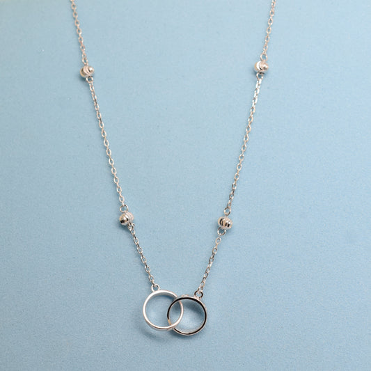 925 Sterling Silver - SJCR Double Ring Ball-Chain Necklace
