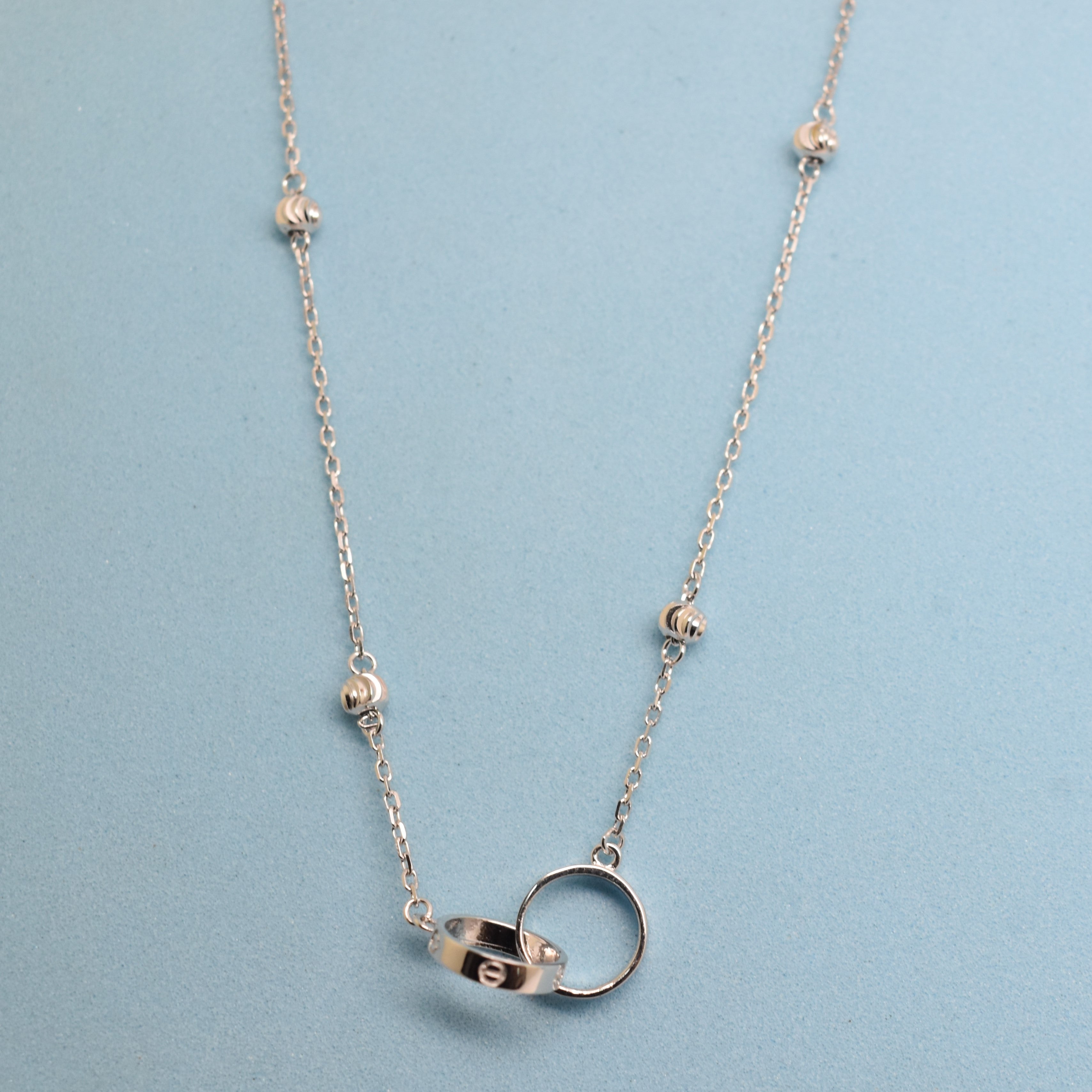 925 Sterling Silver - SJCR Double Ring Ball-Chain Necklace