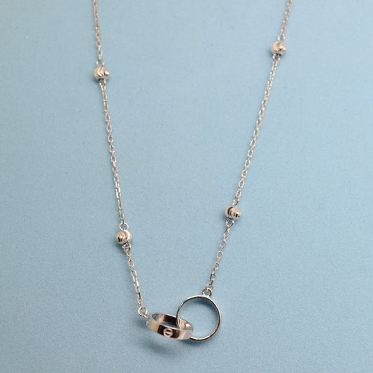 925 Sterling Silver - SJCR Double Ring Ball-Chain Necklace