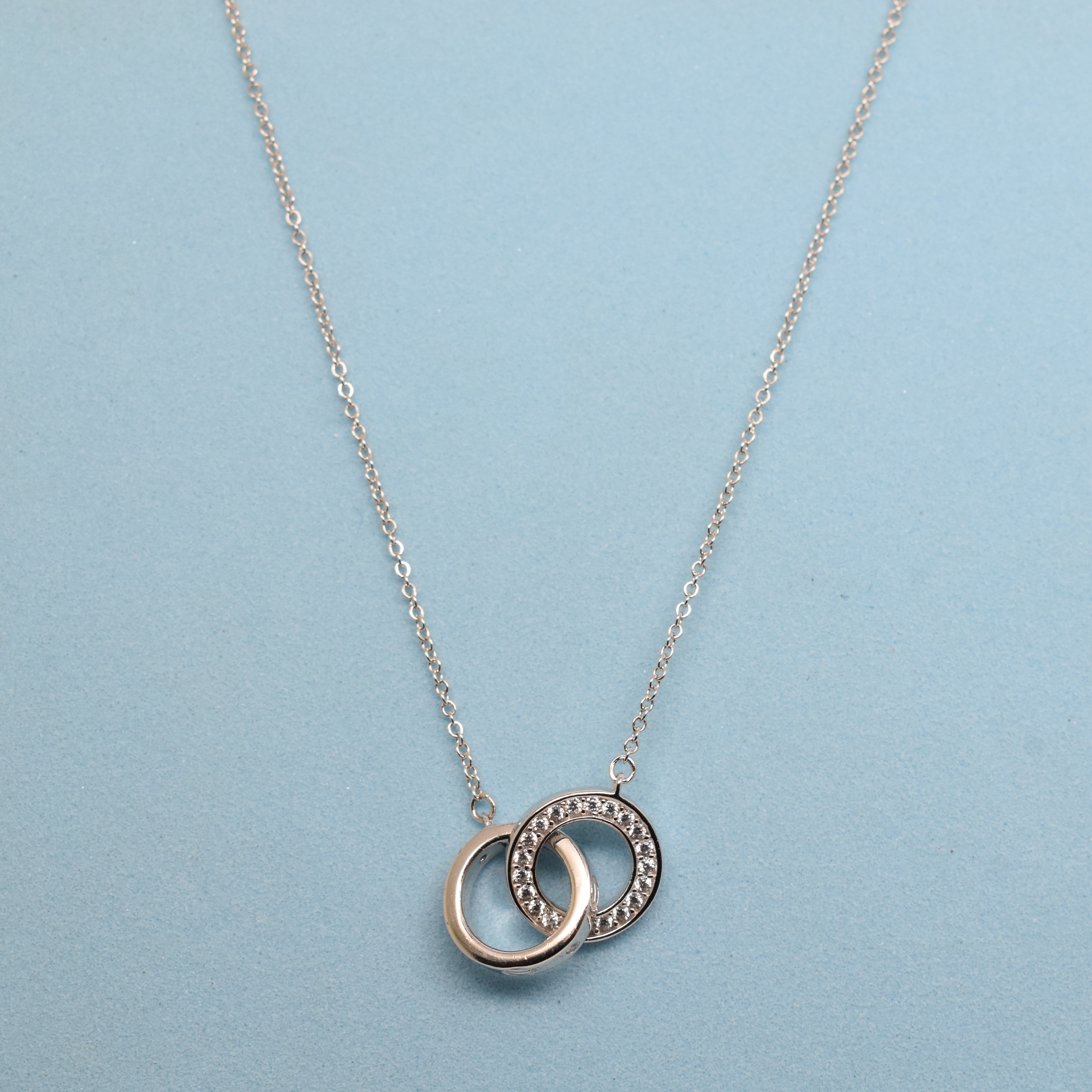 925 Sterling Silver - SJCR Sparkle Double Ring Necklace