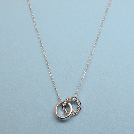 925 Sterling Silver - SJCR Sparkle Double Ring Necklace